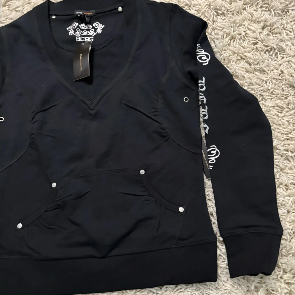 BCBGMaxAzria Black Sweatshirt with White Accents Size M - Image 9