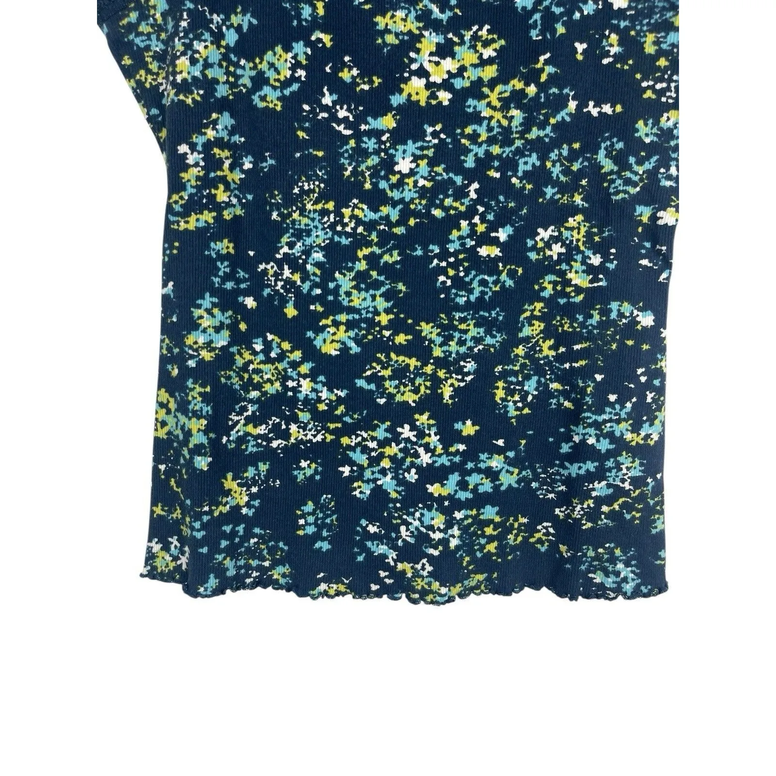 Y2K 90s Ribbed Lace Trim Lettuc Hem Tank Top APT 9 Blue Floral VTG XL - Image 4