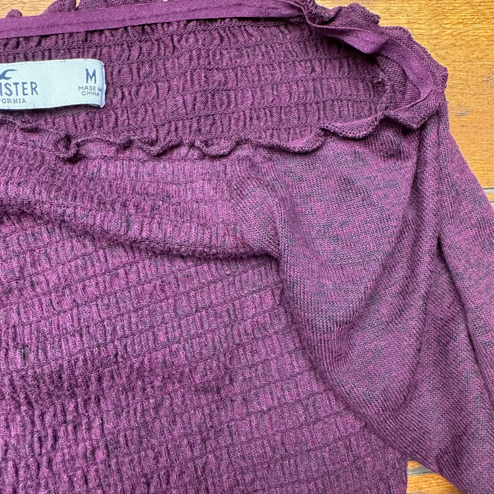 Hollister purple off‎ the shoulder smocked scrunched long sleeve top - Image 3