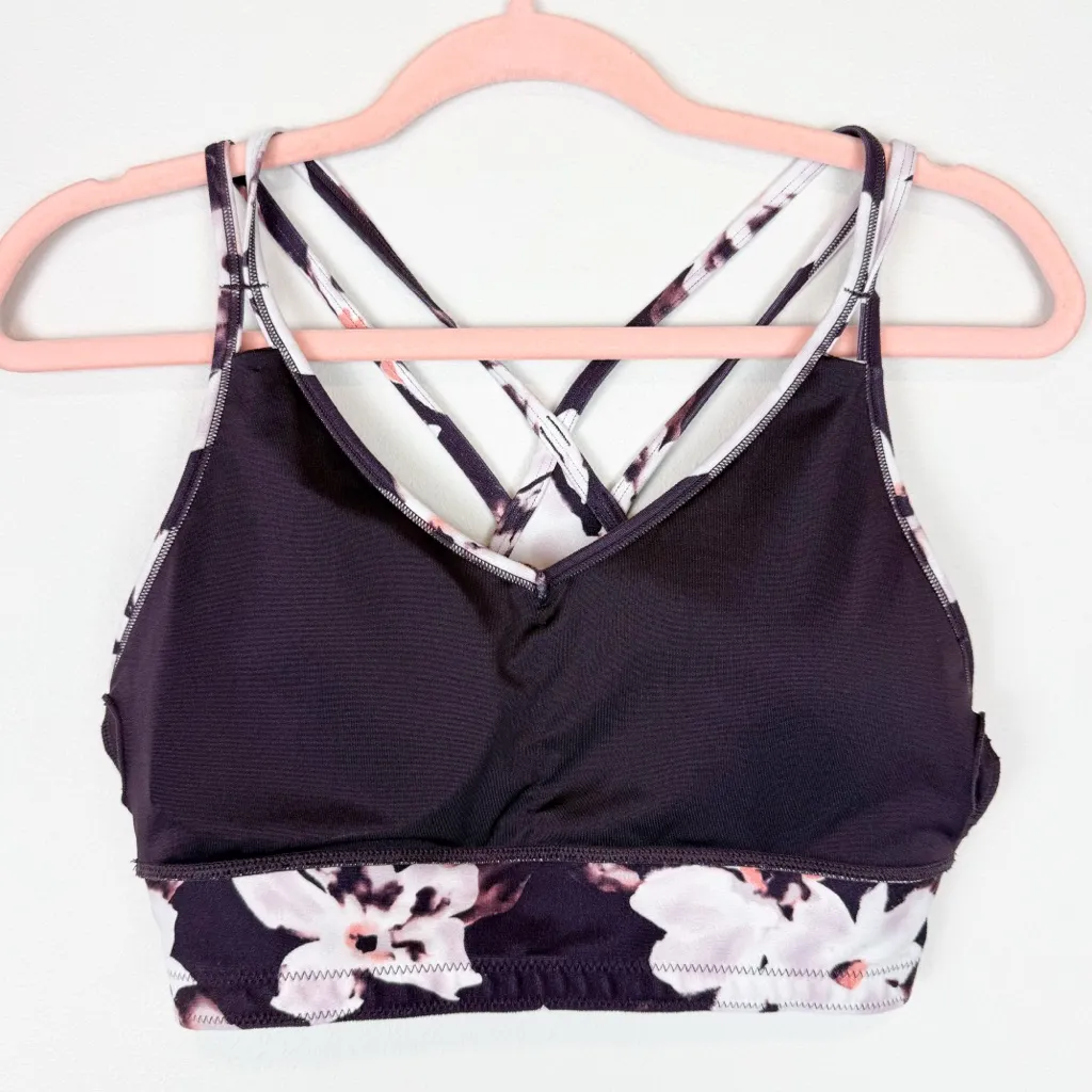 Balance Collection Burgundy Floral Strappy Padded Sports Bra Athletic Crop Top - Image 5