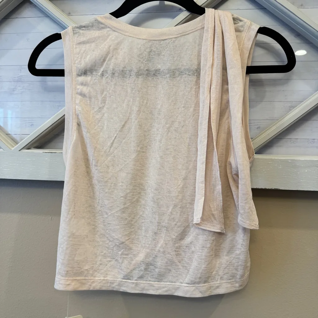 Fabletics Ryan Tie Up Crop Tank Womens Small Semi Sheer Slub Knit Beige NEW - Image 4