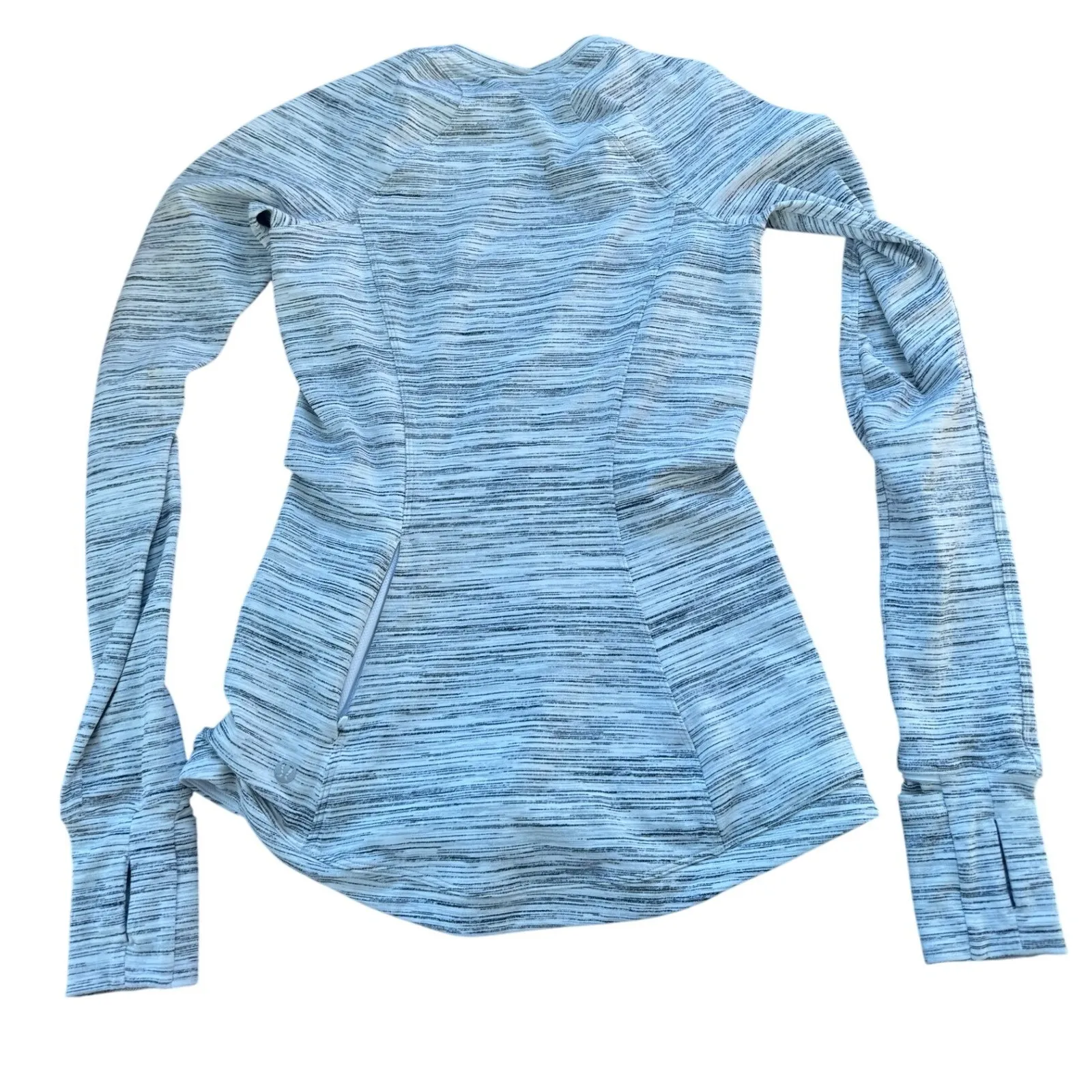 Lululemon  Long Sleeve Top Women Size 4 White Grey Stripe Thumbholes Running - Image 2
