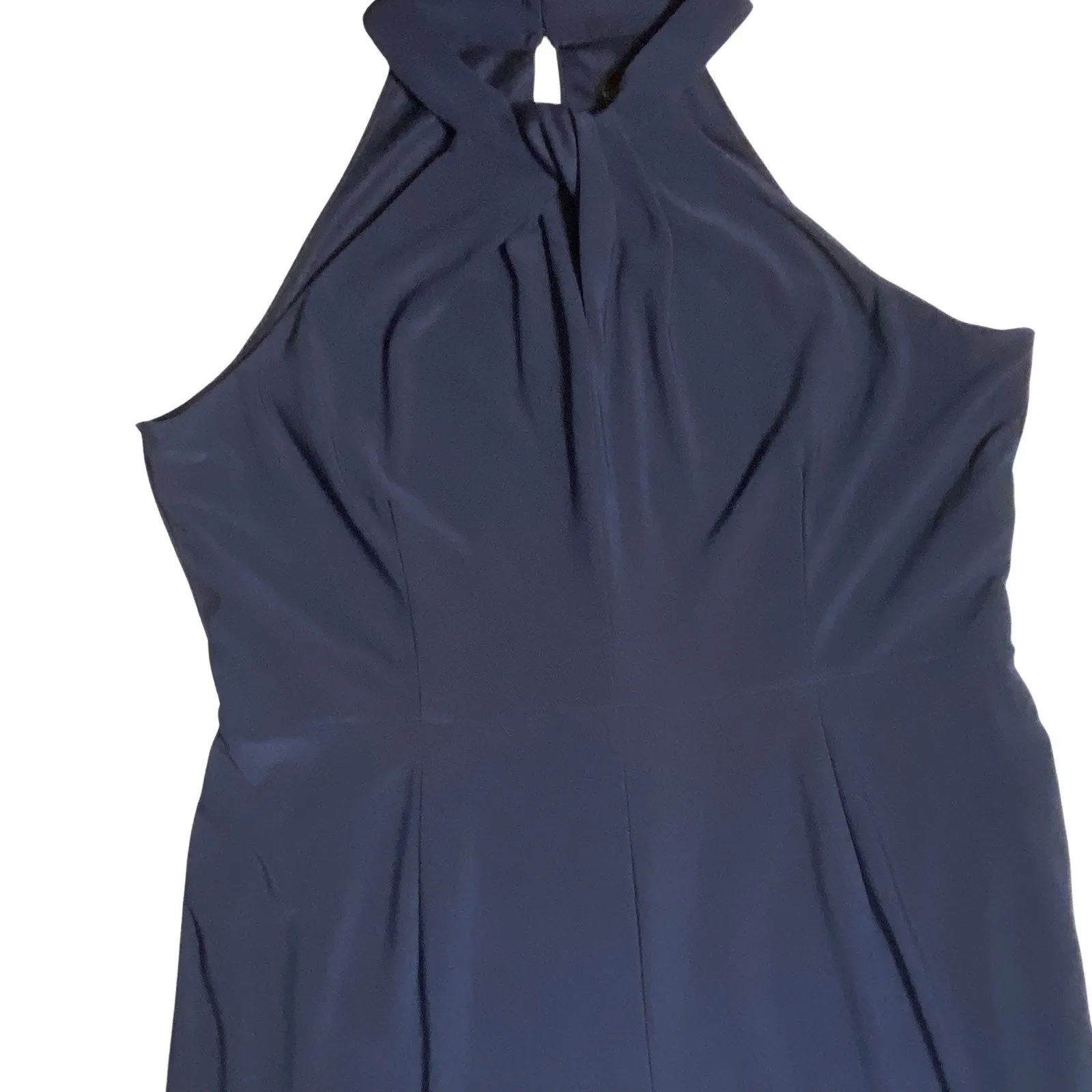 Nina Leonard Jumpsuit Women's Size Large Sleeveless Pleated Wide Leg Navy Blue - Image 2