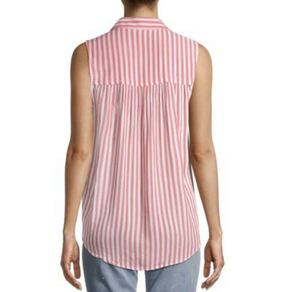 Time and Tru Womens Sleeveless Buttoned Down Shirt Size S 4-6 Pesch Stripe New - Image 5