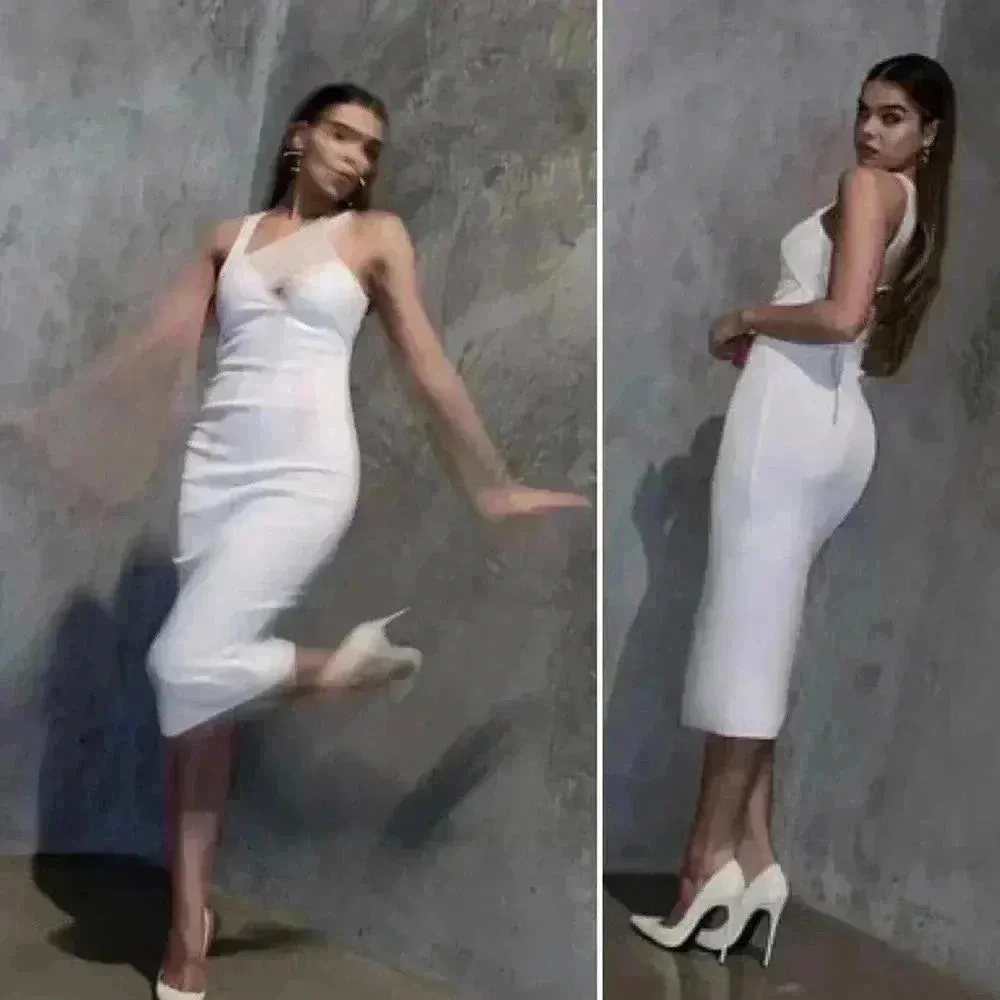 NWT - HERVÉ LÉGER X LAW ROACH Layered Sheer Intarsia Midi Dress Size Large White - Image 5