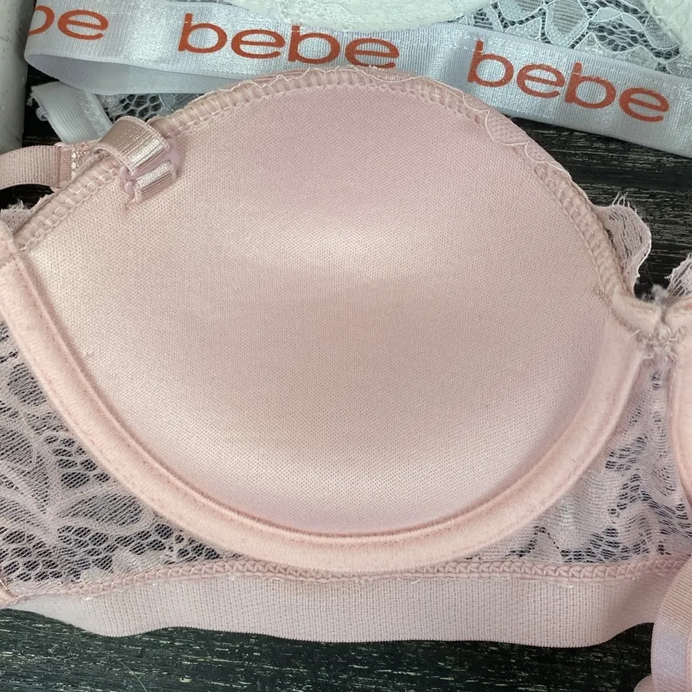 Bebe SET of 2 Pink & White Lace Cup Contour Convertible Logo Band Bras 34B - Image 3