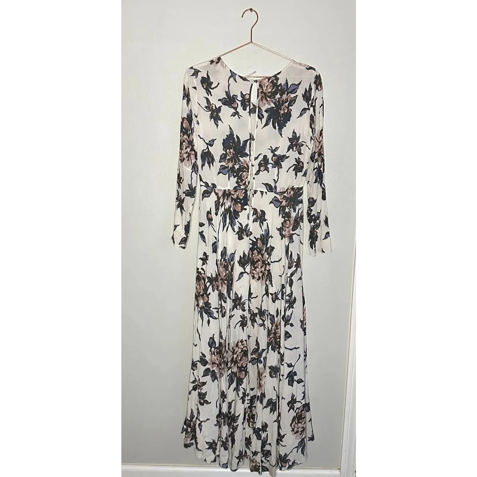 Free People First Kiss Maxi Dress Medium Sleeve Flowy Floral Scoop Neck White - Image 8