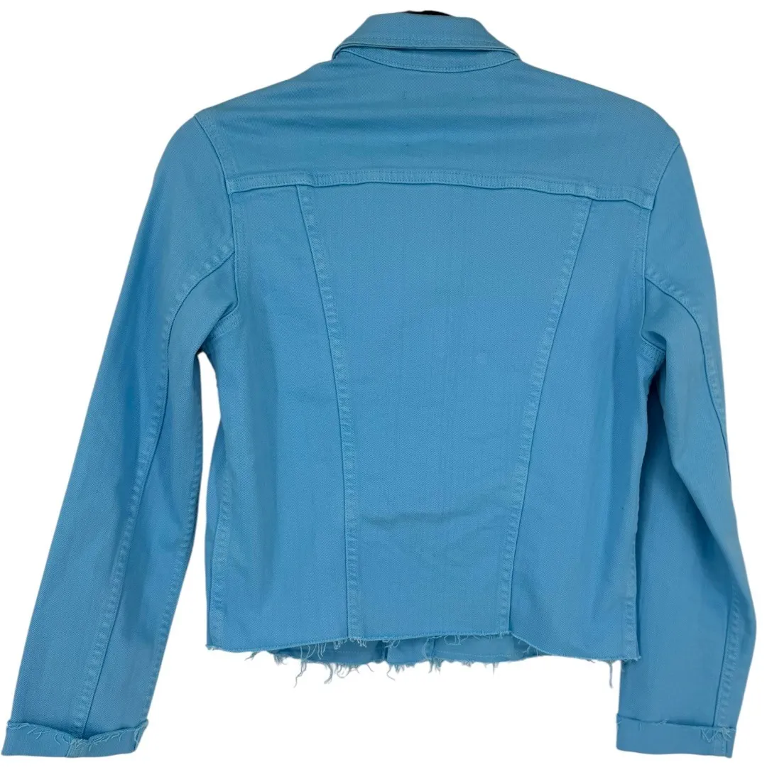 NWT L'AGENCE Janelle Slim Cropped Jean Jacket Raw Hem + Shorts Blue Size Small - Image 9