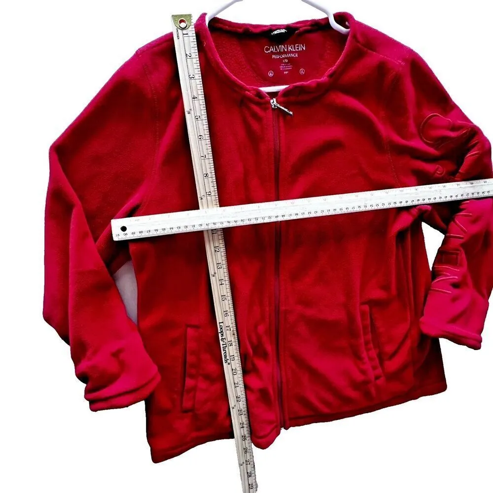 Calvin Klein Women  Full Zip Sweater Performance red Long Sleeve Pockets sz L - Image 2