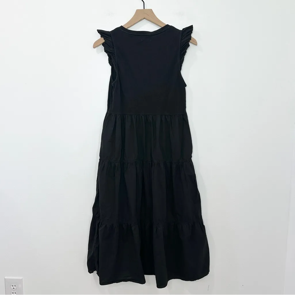NATION LTD Sissy Ruffled Black Dress Tiered Midi Sundress size Small - Image 4