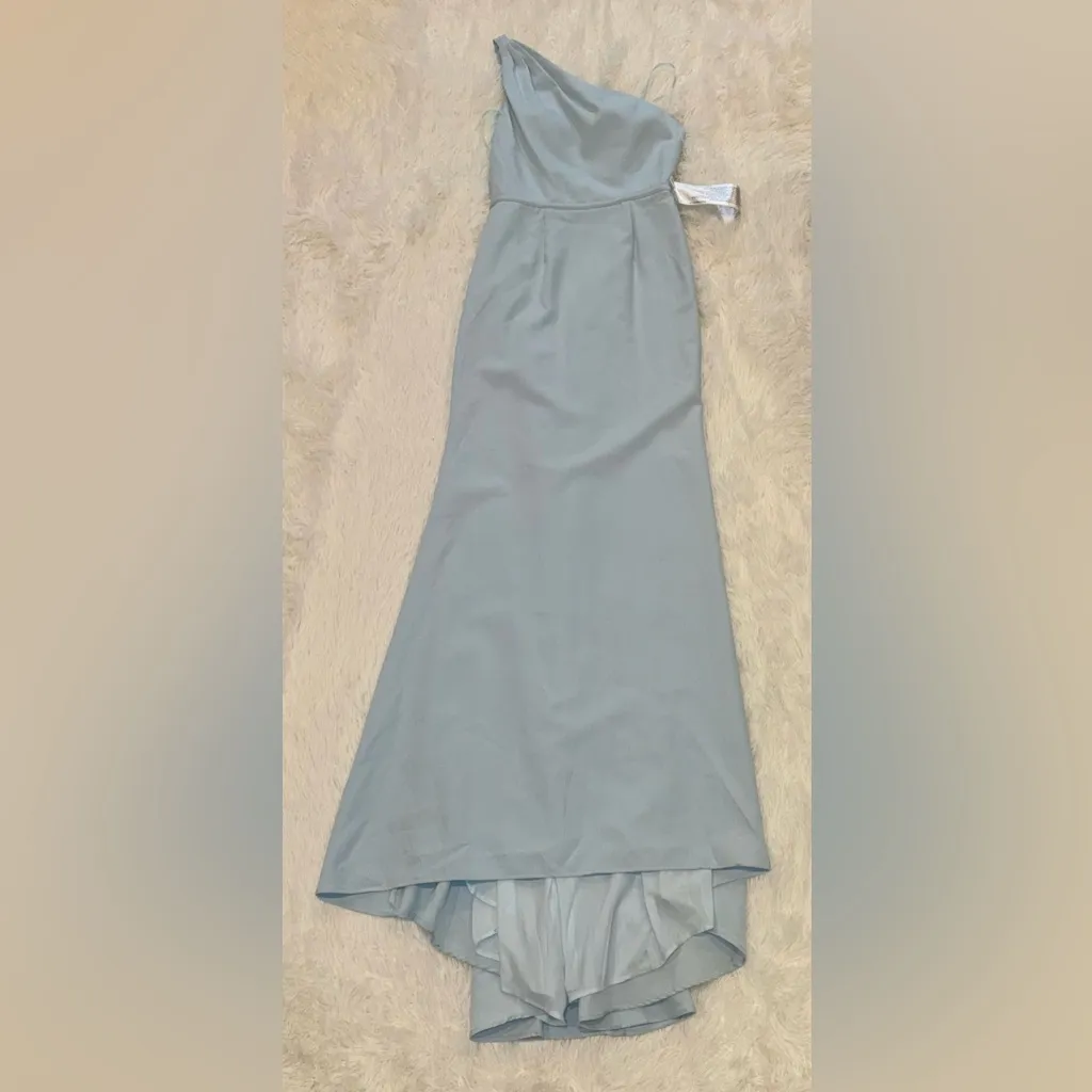 NWOT Mac Duggal One Shoulder Jersey Mermaid Powder Blue Gown Sz 4 - Image 4