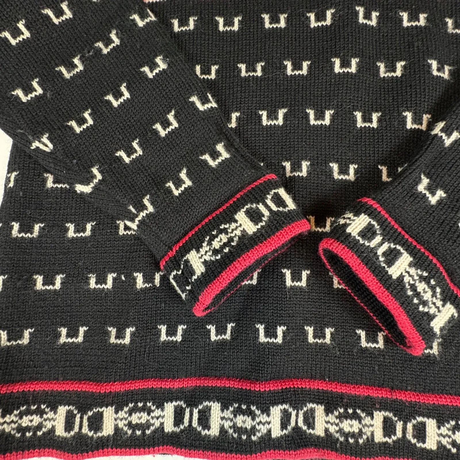 Vintage Kristen Paris‎ New York 100% Wool Fair Isle Nordic Sweater L Hong Kong Black Size L - Image 5