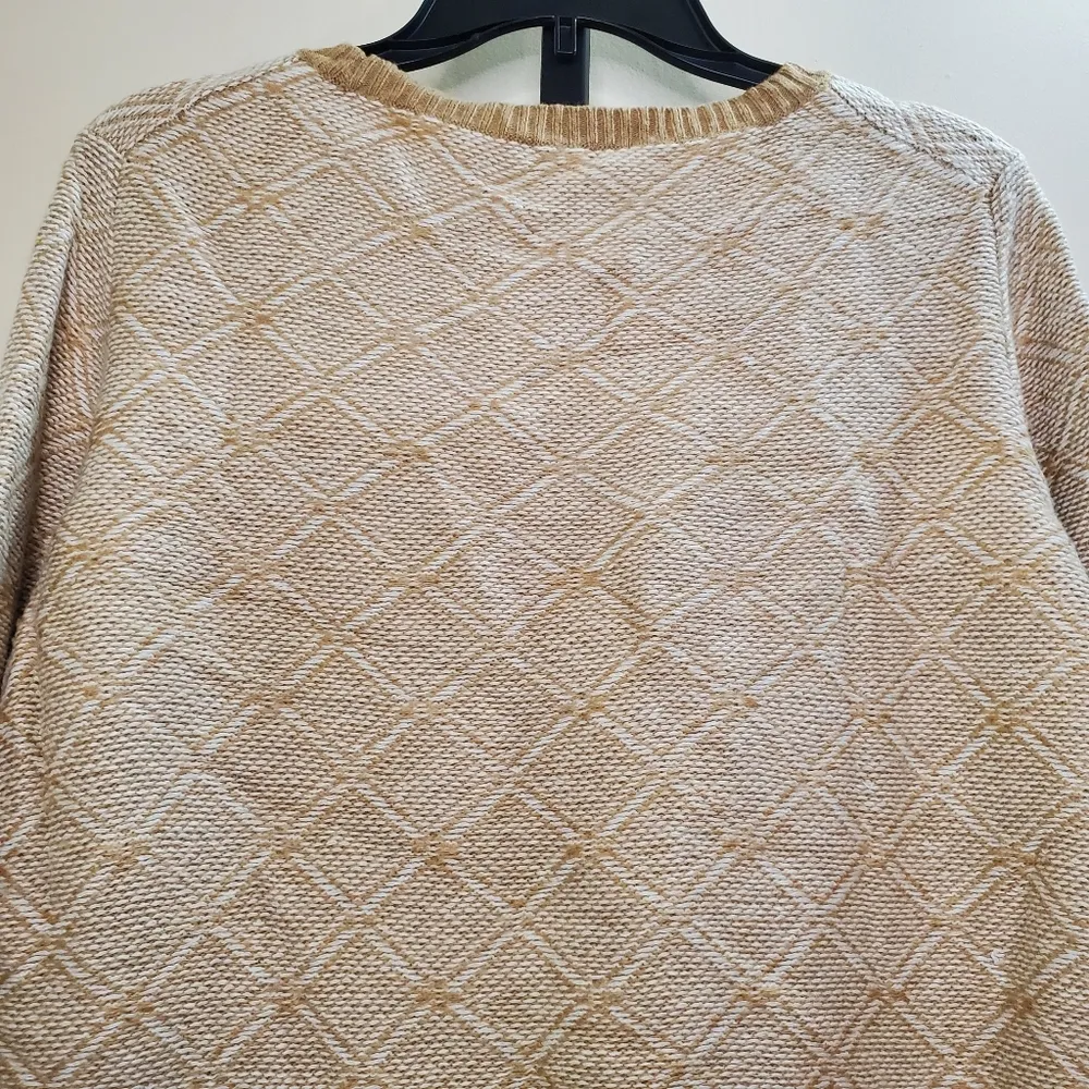 J Crew Factory Diamond Print Tan Sweater Medium - Image 6
