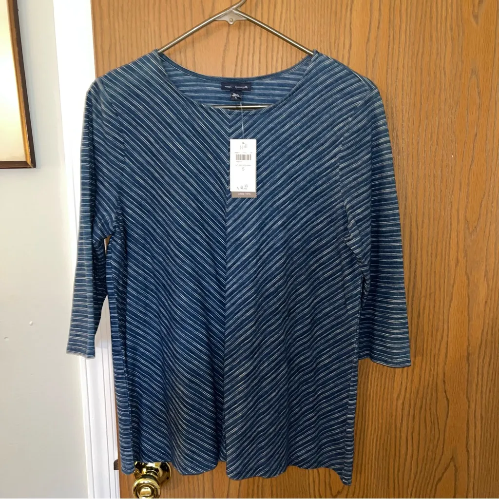 NWT J. Jill Blue Striped 3/4 Sleeve Blouse - Image 3
