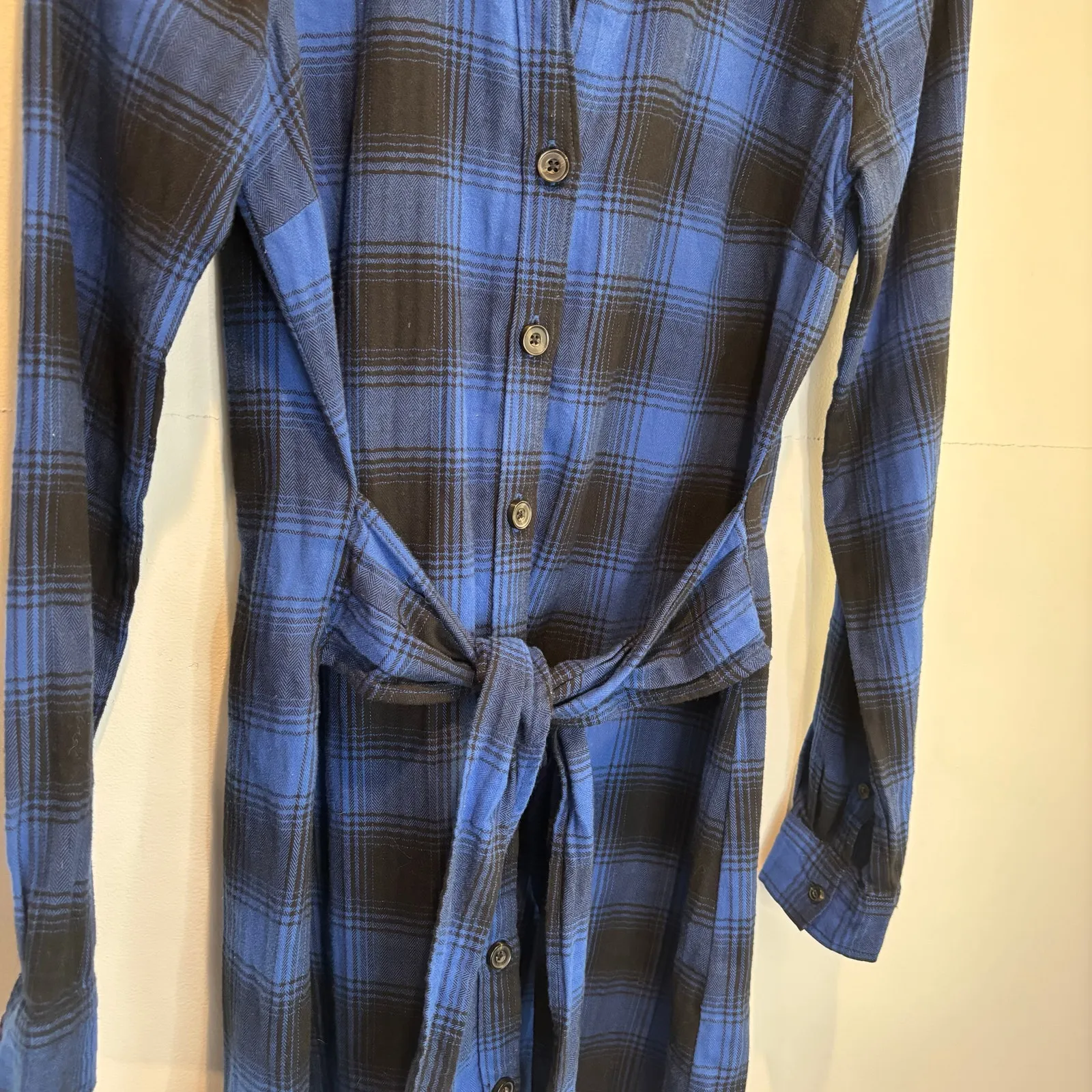Abercrombie & Fitch Blue Plaid Flannel Shirt Dress - size Small - Image 3