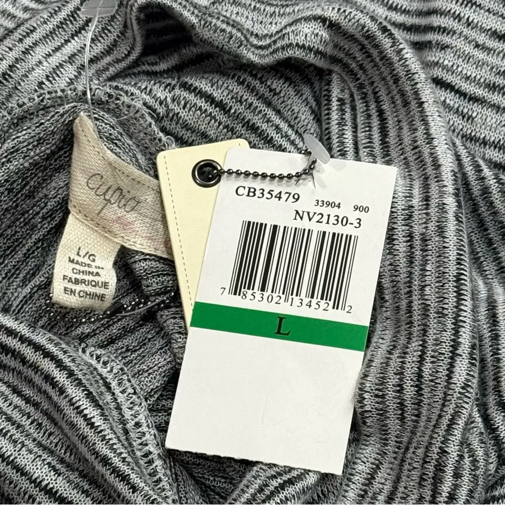 NEW Cupio Black and White Micro Stripe Cowlneck‎ Jersey Bell Sleeve Blouse L - Image 8