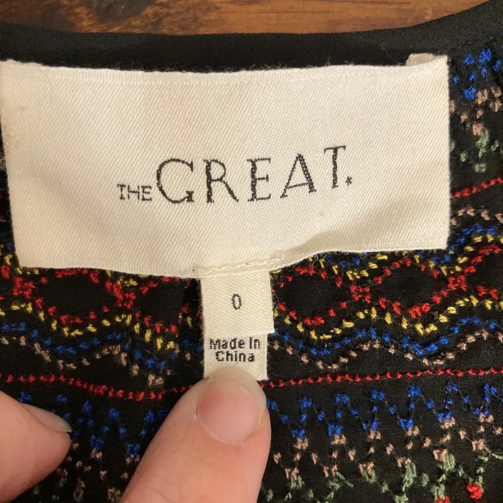 . The Promenade Top 0 XS Black Multicolor Embroidery Tassel Flowy Boho - Image 11