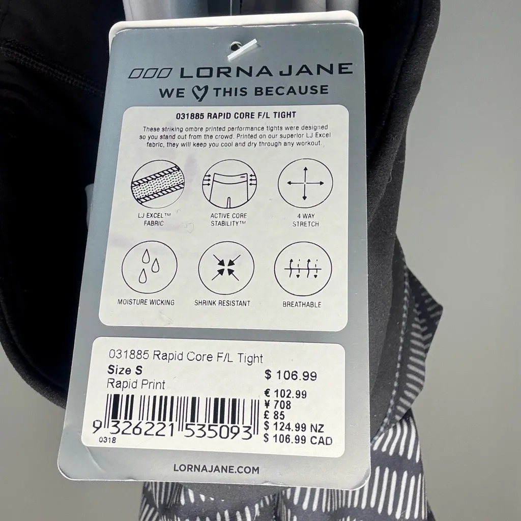 NEW Lorna Jane Rapid Core Full Length Black and White Stripe Ombré Leggings | S - Image 4