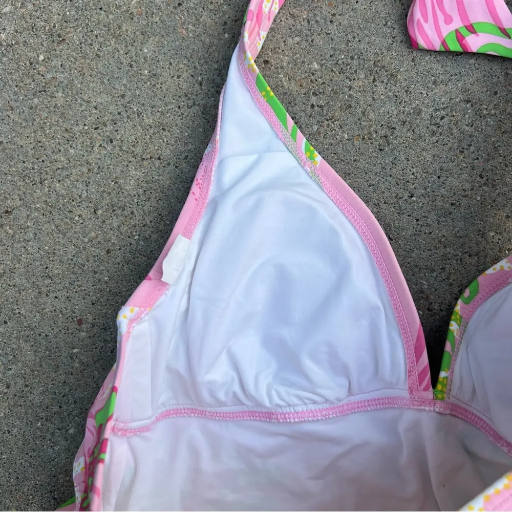 Lilly Pulitzer Pink and Green Floral Halter Tankini Bikini Set XS - Image 7