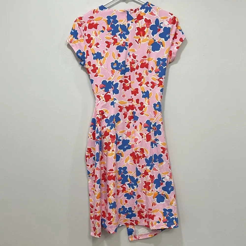 J Mclaughlin Womens Havana Cap Dress XS Pink Floral Wrap Stretch Short Sleeve - Image 8