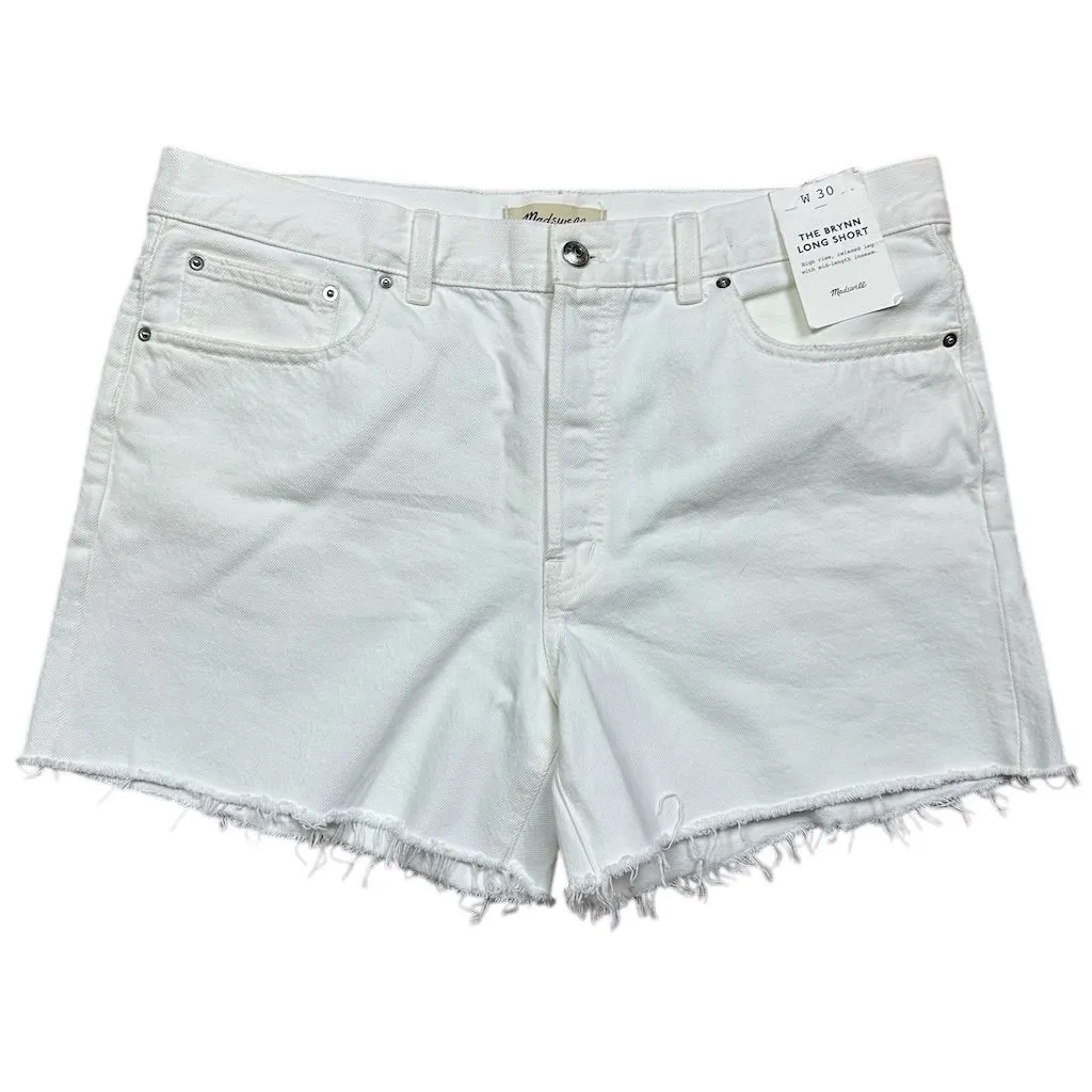 NWT Madewell Women's Brynn Long Short Denim White Size 30 Frayed Hem - Image 4