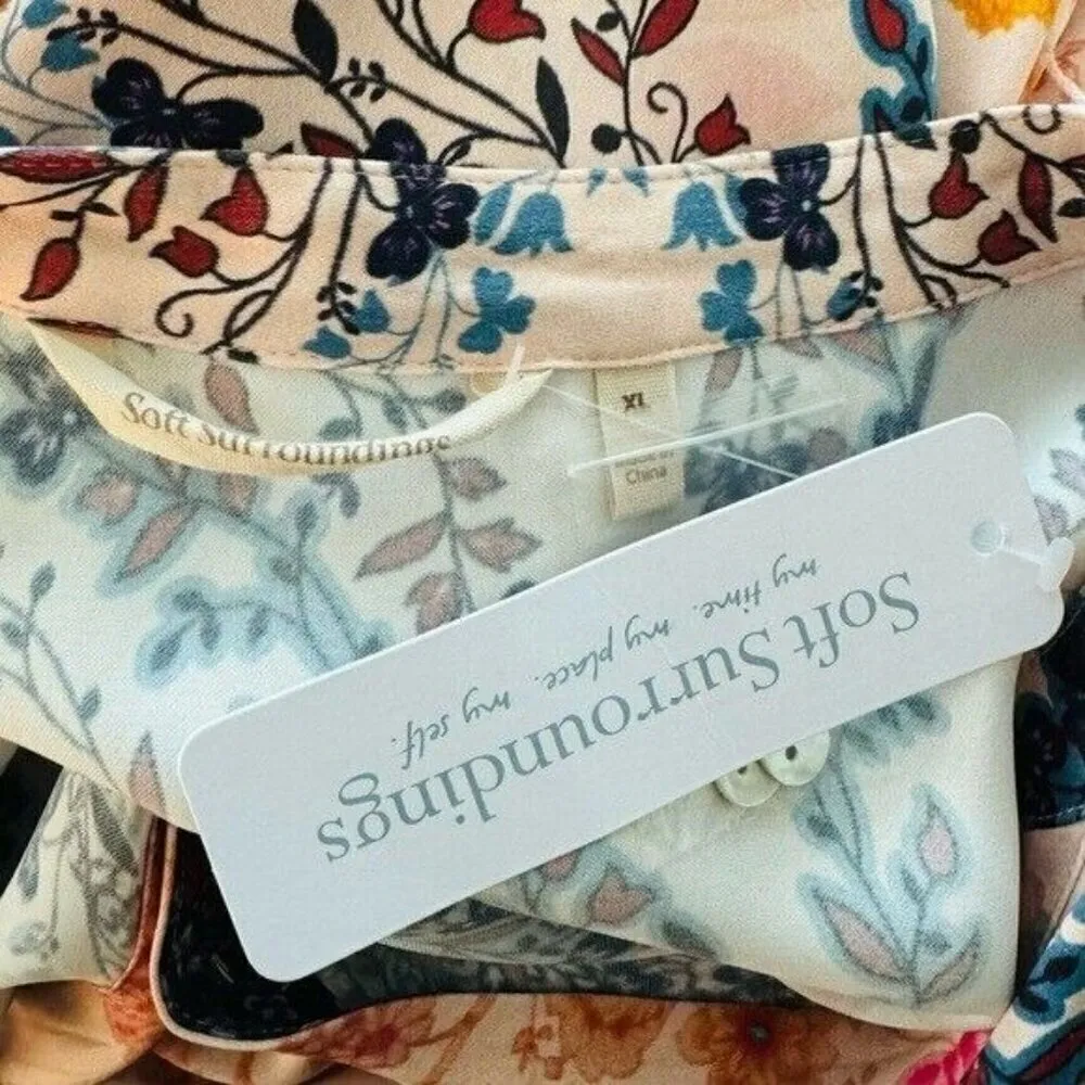 SOFT SURROUNDINGS Silky Floral Button Down Maxi Shirt Dress Size XL NEW - Image 9