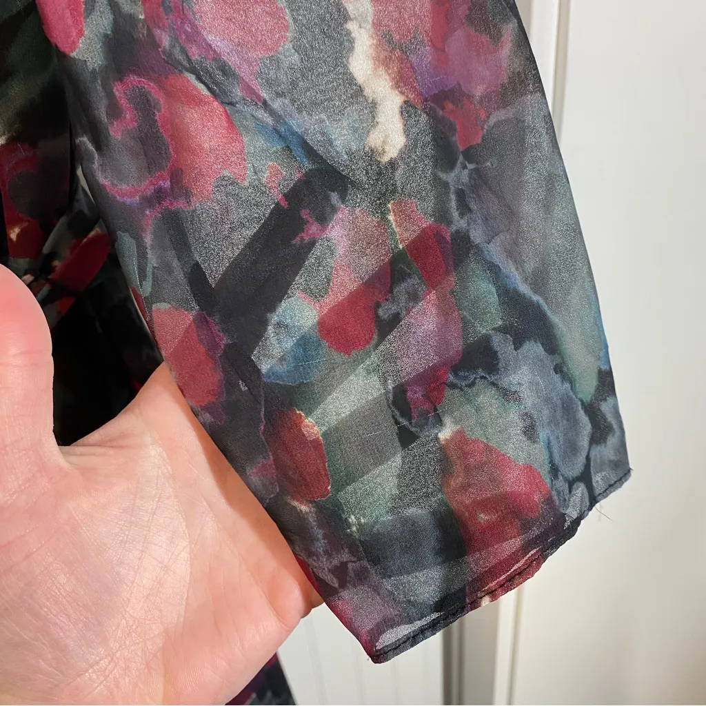 Badgley Mischka Pleated Floral Gown Size 4‎ Gray Black Burgundy formal wedding - Image 4