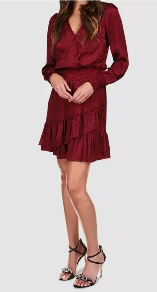 Michael Kors Cheetah Print Long-Sleeve Mini Dress in Red, Size XS NEW w/Tag $165 - Image 3
