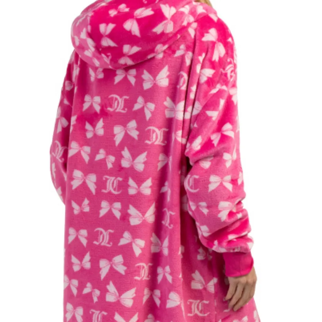 Juicy Couture Coquette Pink Bow Print pullover robe with hood - Image 2