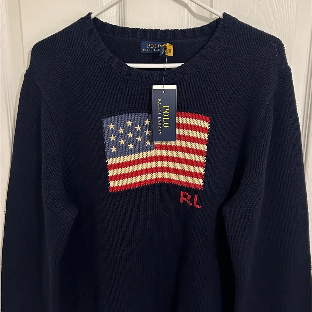 Polo Ralph Lauren Iconic Hunter Navy Blue American Flag Sweater NWT Size XXL - Image 6