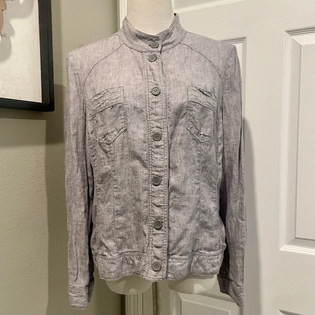 Christopher & Banks 100% Linen Jacket Button Down Shirt Size Large Preppy - Image 2