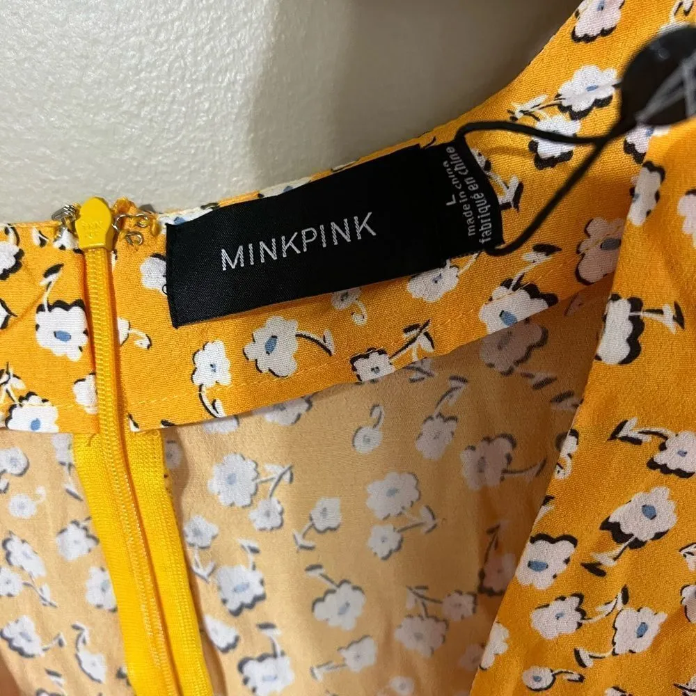 NWT mink pink yellow floral dress L - Image 8
