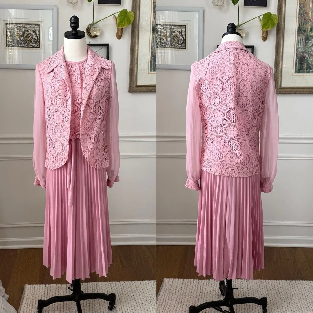 Vintage 70s Mister Jay Pink 2pc Dress and Vest S M Size 6 - Image 3