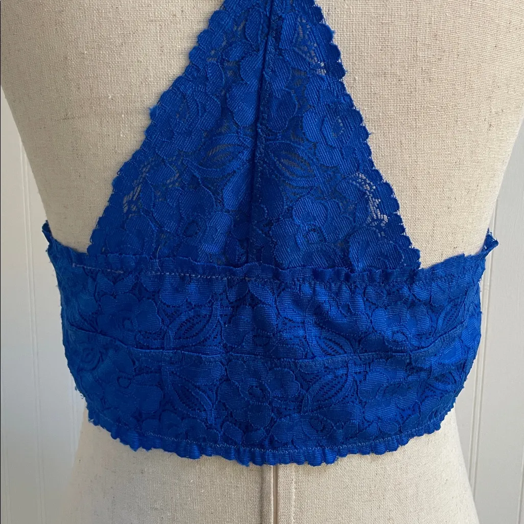 FREE PEOPLE Intimately Galloon Lace Racerback Bralette Royal Cobalt Blue Size L - Image 10
