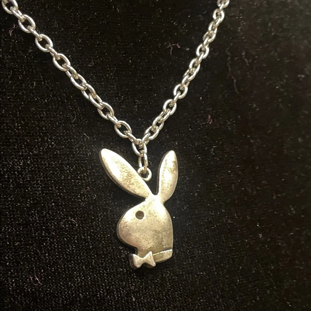 Silver tone playboy Bunny Pendant Necklace - Image 2