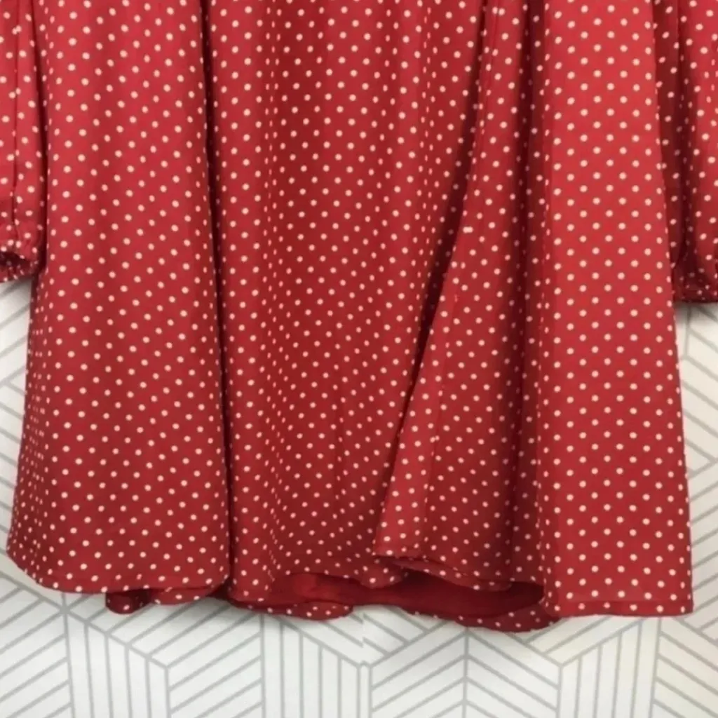 Forever 21 Red & White Polka Dot Long Sleeve Dress Size Small - Image 2