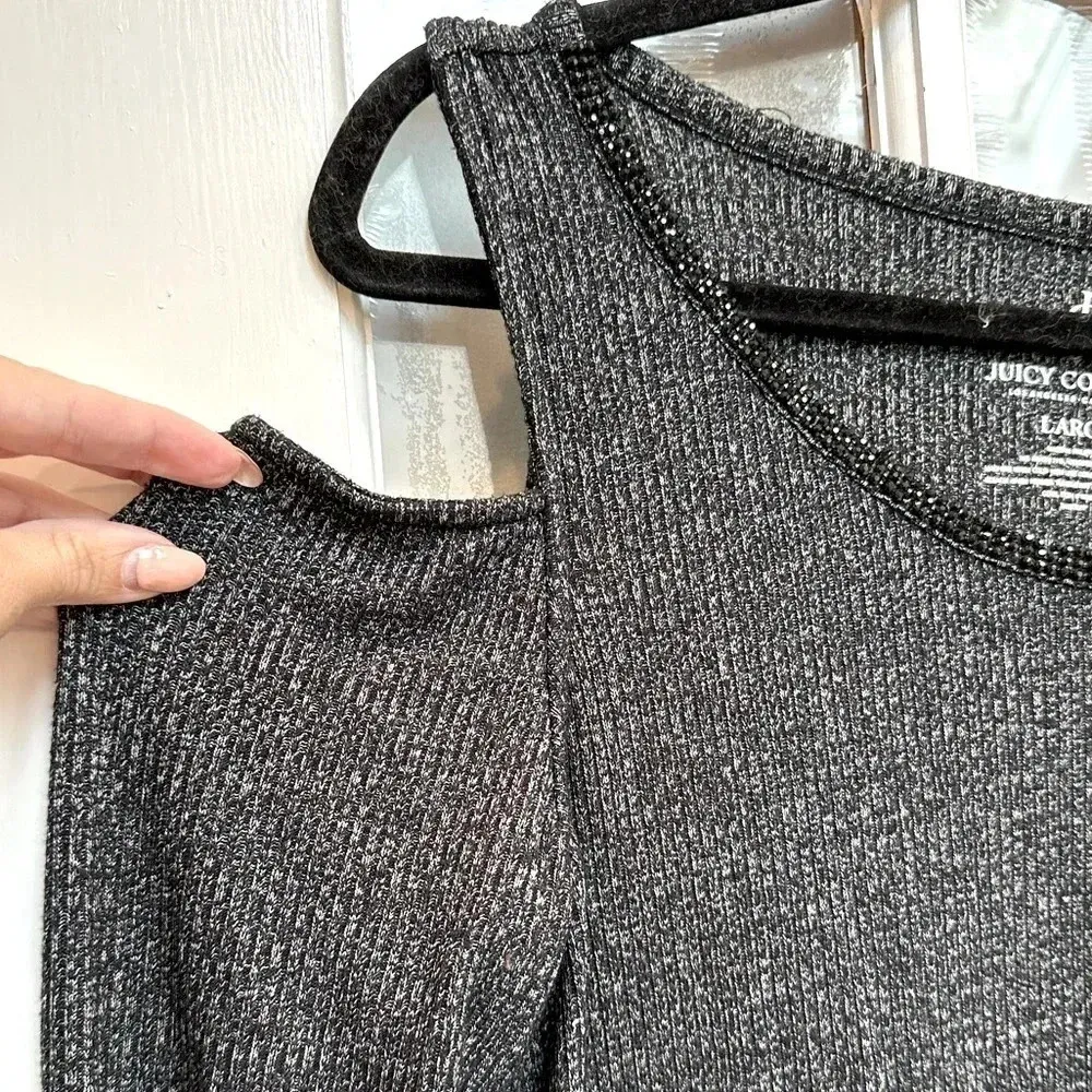 Juicy Couture Charcoal Grey Shoulder Long Sleeve Sweater Midi Dress Size Large L - Image 5