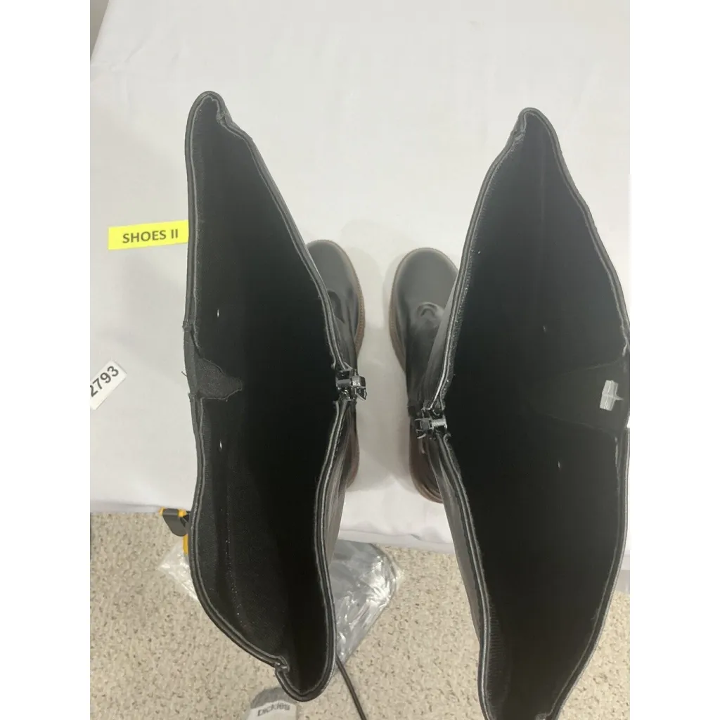 Womans Black Faux Leather Strappy Full Zip Knee High Riding Boots 37 (6.5) NWOT - Image 6