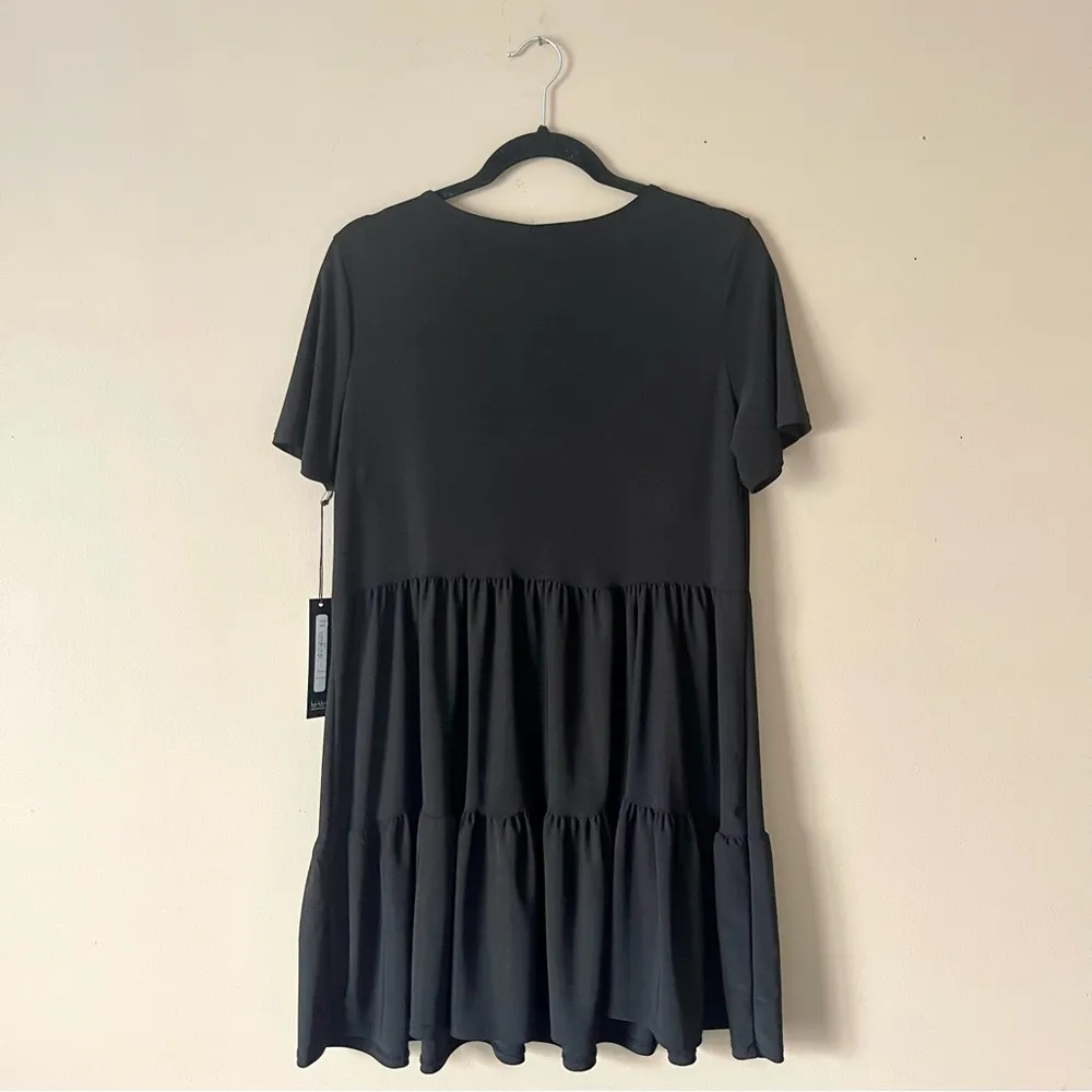 NICOLE MILLER | Black Tiered Babydoll Mini Dress Sz L - Image 5