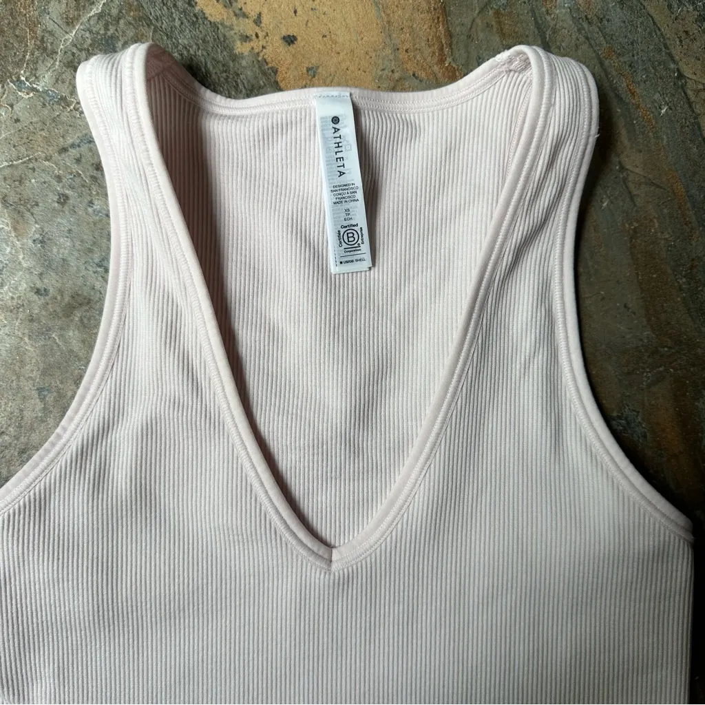 Athleta Aurora Seamless Crop Rib Tank Rosy Tint Light Pink Women's XS - Image 5