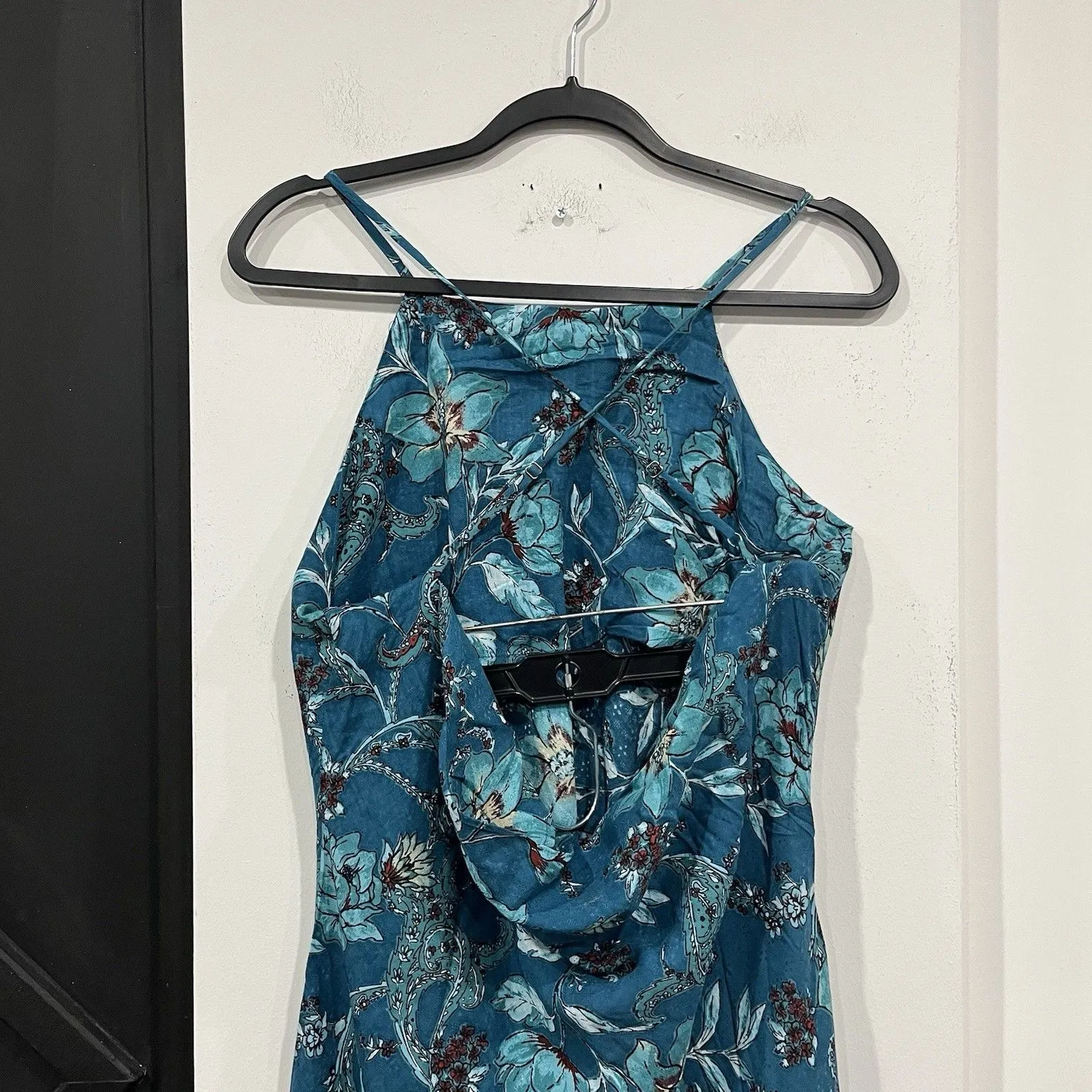 NWT Band Of The Free Audette Teal Floral Midi Dress Size Large Boho Blue - Image 4