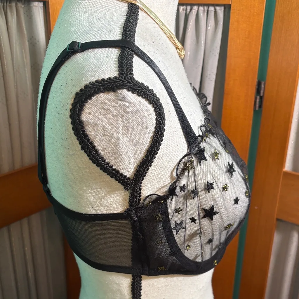 Victoria's Secret Bandau Black and Gold Starry Sheer Bra - Image 6