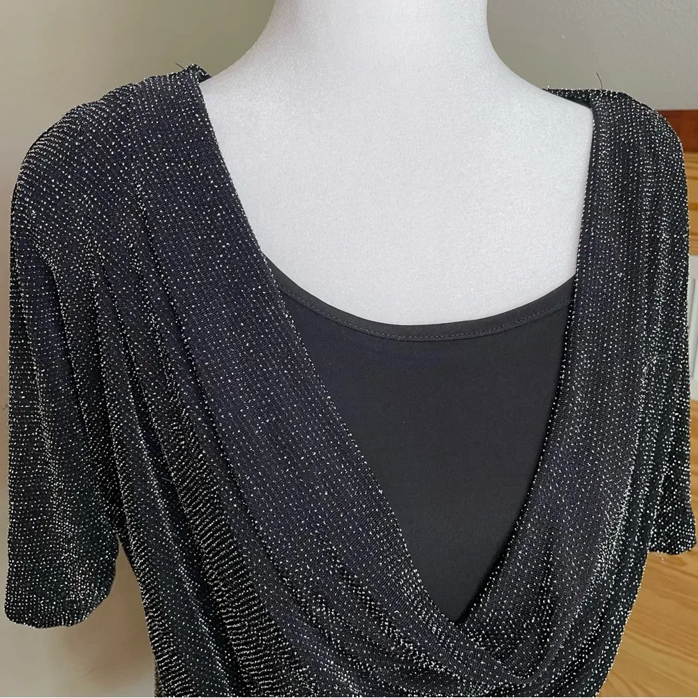 Connected Apparel Black Metallic Cowl Front Top Small - Image 4