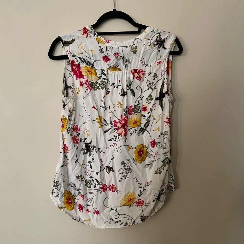 Old Navy White Floral Sleeveless Tie-Neck Tank Top - Image 6