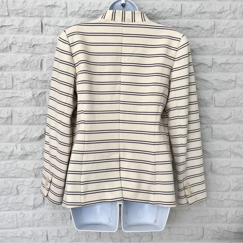 Talbots White and Navy Striped Waffle Knit Blazer, Size 8 - Image 4