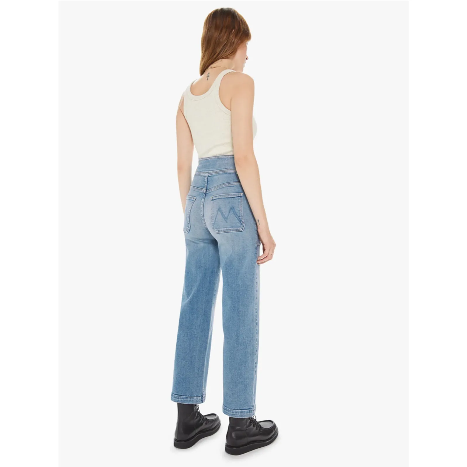 Mother The Wrapped Up Patch High Rise Ankle Straight Leg Jean Let's Trip Size 25 Blue - Image 3