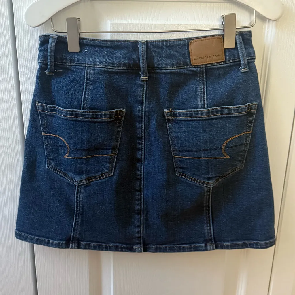 American Eagle Super Stretch High Rise Button Front Denim Mini Skirt - Image 3