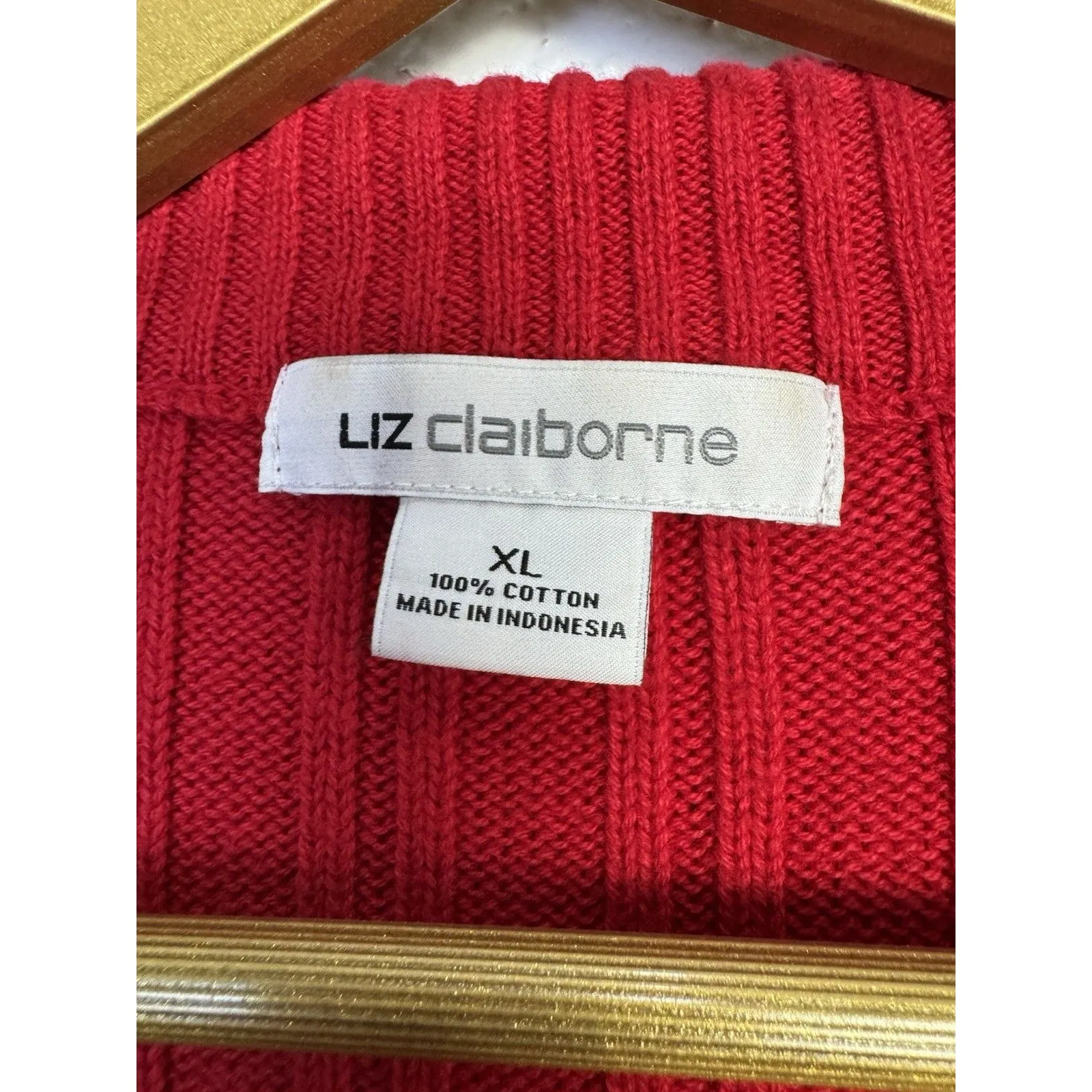 Liz Claiborne Womens Polo Sweater Cable Knit Size XL Red Tennis Preppy Old Money - Image 4