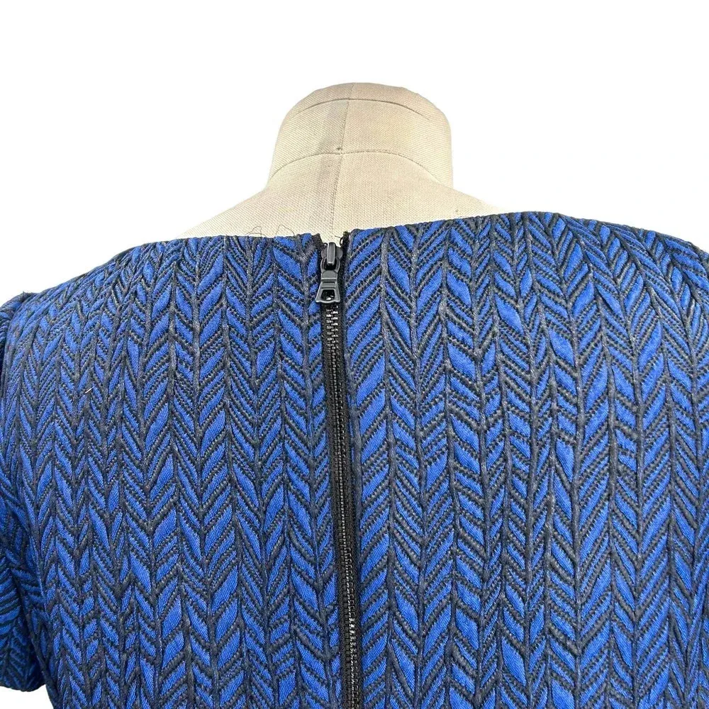 Alice +‎ Olivia Liv Dress Shift Short Sleeve Drop-Waist Herringbone Blue Size 10 - Image 8