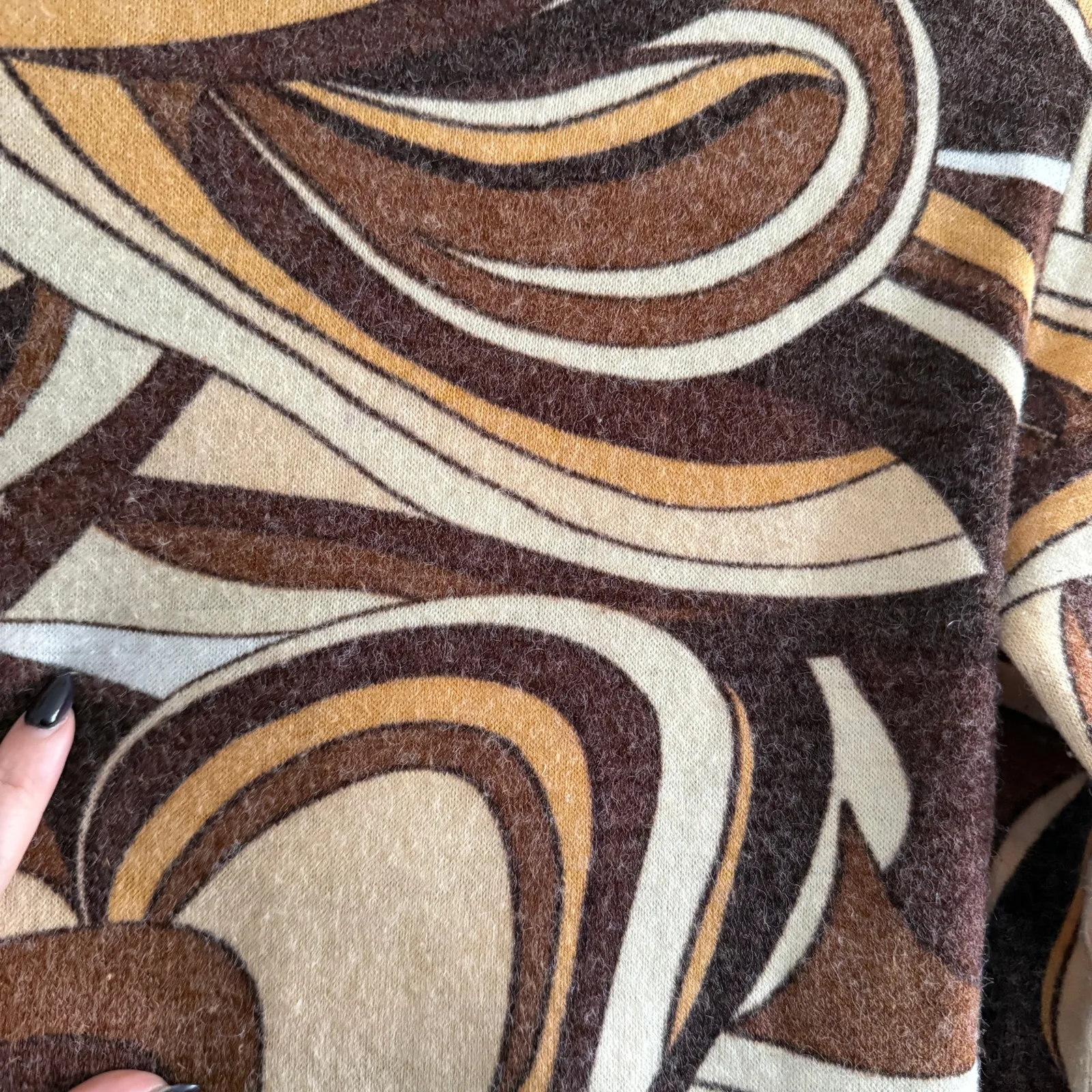 90s vintage VALLEY GIRL | 90s does 70s Brown Groovy Swirl Turtleneck | Medium - Image 4